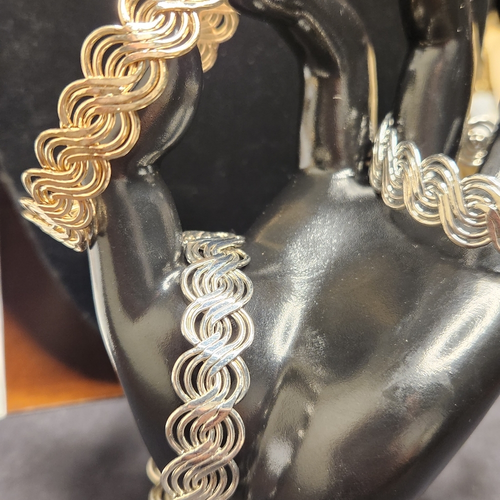 Silver Gold Tone Metal Rope Wire Swirl Wave Knot Woven Bracelet Lot of 3 Bangle - Picture 3 of 5